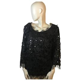 Autre Marque Blusa nera con paillettes e maniche 3/4 Nero