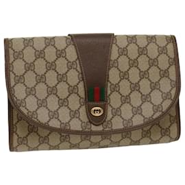 Gucci-GUCCI GG Canvas Web Sherry Line Clutch Bag PVC Leder Beige Grün Auth 53257-Rot,Beige,Grün