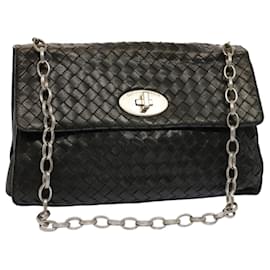 Autre Marque-BOTTEGA VENETA Chain Shoulder Bag Leather Black Auth ep1601-Black