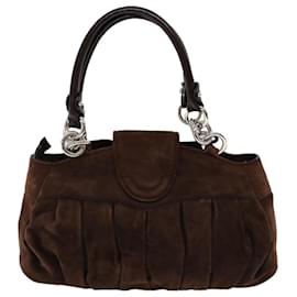 Salvatore Ferragamo-Salvatore Ferragamo Gancini Hand Bag Suede Brown Auth 53738-Brown