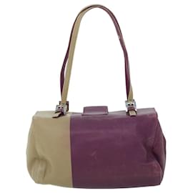 Fendi-FENDI Mamma Baguette Hand Bag Leather Beige Purple Auth 53742-Beige,Purple