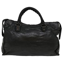 Balenciaga-BALENCIAGA The City Hand Bag Leather Black 115748 Auth ep1628-Black