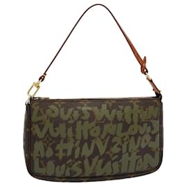 Louis Vuitton-LOUIS VUITTON Monogram Graffiti Pochette Pouch Green M92191 LV Auth 52580-Green
