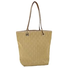 Gucci-GUCCI GG Canvas Hand Bag Canvas Leather Gold Auth 53657-Golden