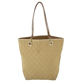 Gucci-GUCCI GG Canvas Handtasche Canvas Leder Gold Auth 53657-Golden