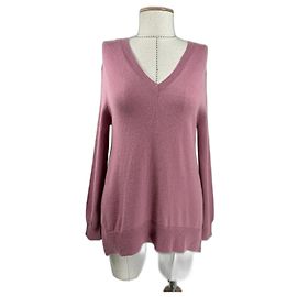 Autre Marque Pulôver de cashmere rosa com decote em V e detalhe de rosa Rosa