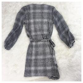Diane Von Furstenberg-DvF Sigourny silk wrap dress with chiffon sleeves-Black,White,Grey
