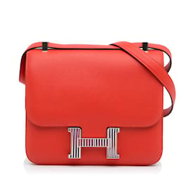 Hermès-HERMES HandbagsLeather-Red