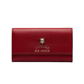 Gucci-Leather Flap Wallet 453164-Red
