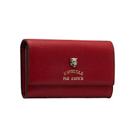 Gucci-Gucci Leather Flap Wallet Leather Long Wallet 453164 in Good condition-Red