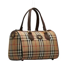 Burberry-Haymarket Check Canvas Boston Bag-Brown