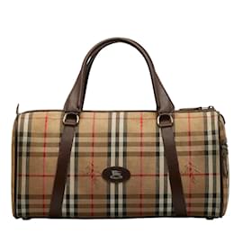 Burberry-Haymarket Check Canvas Boston Bag-Brown