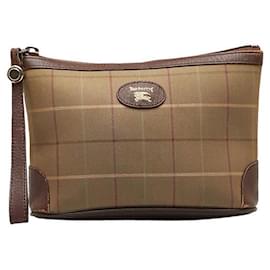 Burberry-Check Canvas Clutch Bag-Brown