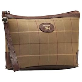 Burberry-Check Canvas Clutch Bag-Brown