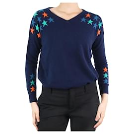 Autre Marque-Blue star printed v-neck sweater - Brand size 1-Blue