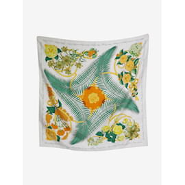 Hermès-Hermes White floral print silk scarf-White
