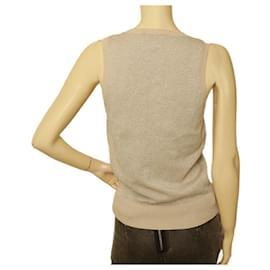 Gucci-Gucci Chaleco de lana beige y plateado Camiseta sin mangas con hilo metálico sz M-Beige