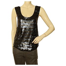 Sonia Rykiel fully sequined black & blue stripe sequin tank vest sleeveless top Black