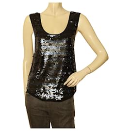 Sonia Rykiel-Sonia Rykiel fully sequined black & blue stripe sequin tank vest sleeveless top-Black