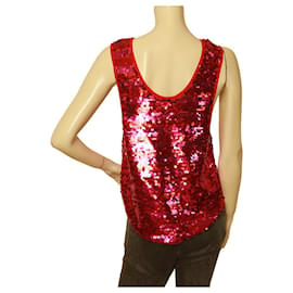 Sonia Rykiel-Sonia Rykiel top sin mangas con chaleco de lentejuelas a rayas rojas y fucsia con lentejuelas-Roja
