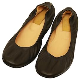 Lanvin-LANVIN Classic light black calf leather leather ballet shoes flats ballerina size 40-Black