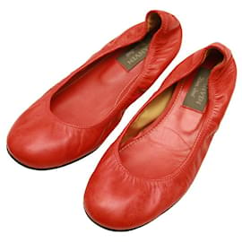 Lanvin-LANVIN Classic bright red calf leather leather ballet shoes flats ballerina size 39,5-Red