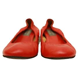 Lanvin-LANVIN Classic bright red calf leather leather ballet shoes flats ballerina size 39,5-Red