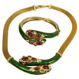 Conjunto de pulseira e colar KENNETH JAY LANE verde rosa dourado com dobradiça de cobra Verde escuro