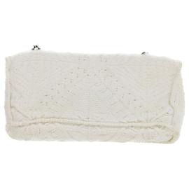Chanel-CHANEL Bolsa de ombro com aba trançada em algodão branco CC Auth bs8243-Branco