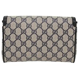 Gucci-GUCCI GG Canvas Pouch PVC Leather Gray Navy Auth ep1605-Grey,Navy blue