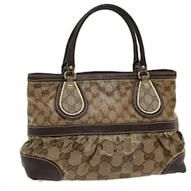 Gucci-GUCCI GG Crystal Hand Bag Leather Beige 223964 auth 54016-Beige