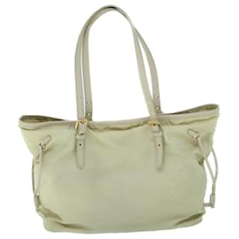 Prada-PRADA Tote Bag Nylon Leather Cream Auth 53846-Cream