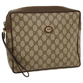 Gucci-GUCCI GG Canvas Clutch Bag PVC Leather Beige Auth yb355-Beige