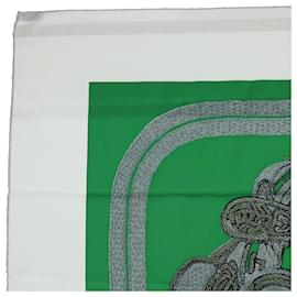 Hermès-HERMES CARRE 90 BRIDES de GALA Scarf Silk Green White Auth 53773-White,Green
