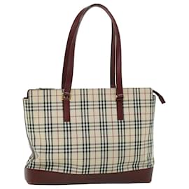 Burberry-BURBERRY Nova Check Tote Bag Canvas Leather Beige Red Auth 54022-Red,Beige
