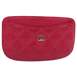 Chanel-CHANEL Pouch Lamb Skin Pink CC Auth bs8239-Pink