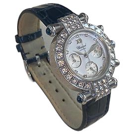 Relógio Chopard Chrono em ouro branco com diamantes e safiras Hardware prateado