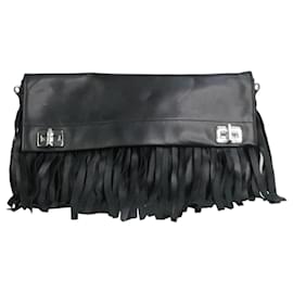 Saint Laurent-Saint Laurent Black fringed shoulder bag-Black