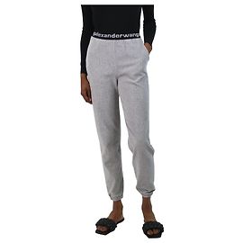 Alexander Wang Graue elastische Jogginghose aus Cord mit Logo – Größe XS Grau