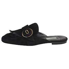 Prada-Black frilled slip on mules with buckle detail - size EU 41-Black