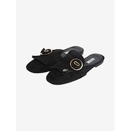 Prada-Black frilled slip on mules with buckle detail - size EU 41-Black