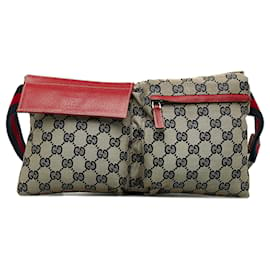 Gucci-Gucci Brown GG Canvas Web Double Pocket Belt Bag-Brown,Beige
