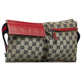 Gucci-Gucci Brown GG Canvas Web Double Pocket Belt Bag-Brown,Beige