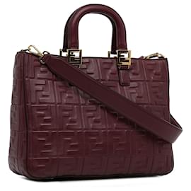 Fendi-Fendi Red Zucca Embossed Leather Satchel-Red,Dark red