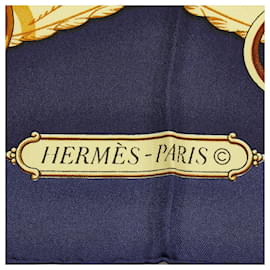 Hermès-Hermès Bleu Profil Sellier Silk Scarf-Bleu,Bleu Marine