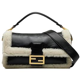 Fendi-Fendi Black Large Shearling Baguette-Black