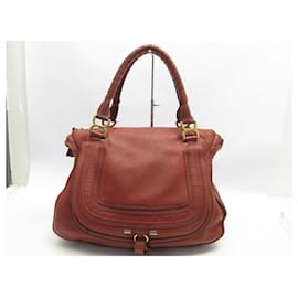 Chloé-BOLSA CHLOE MARCIE GM EM BOLSA DE MÃO DE COURO TAN DE SEMENTES VERMELHAS-Vermelho