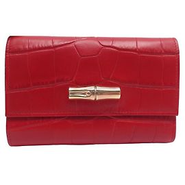 LONGCHAMP WALLET ROSEAU CONTINENTAL M LEATHER CROCO WALLET Red