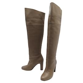 Hermès-HERMES SHOES OVER-THE-HEAD BOOTS 40 TAUPE LEATHER + BOOTS POUCH BOX-Taupe