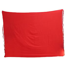Hermès-HERMES RED PLAID BLANKET 135x170CM CASHMERE BLANKET SOFA THROW-Red